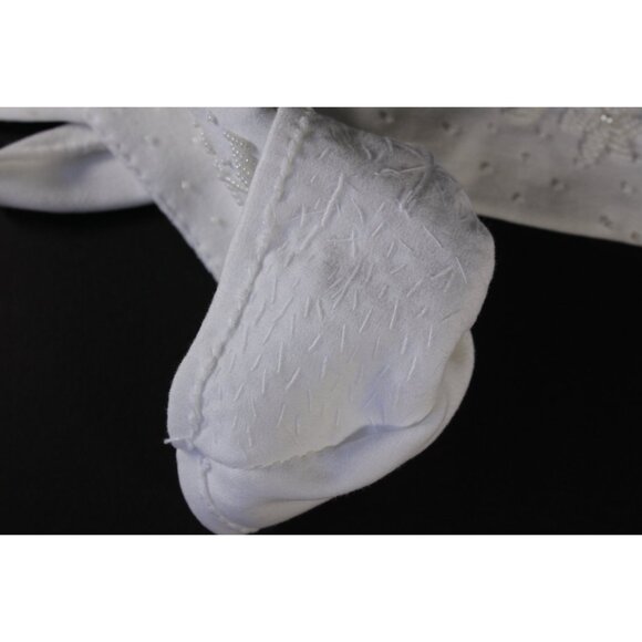 Long white felt beaded gloves size 6.5 - 7, vintage wedding bridal gloves 1950s - Picture 5 of 10